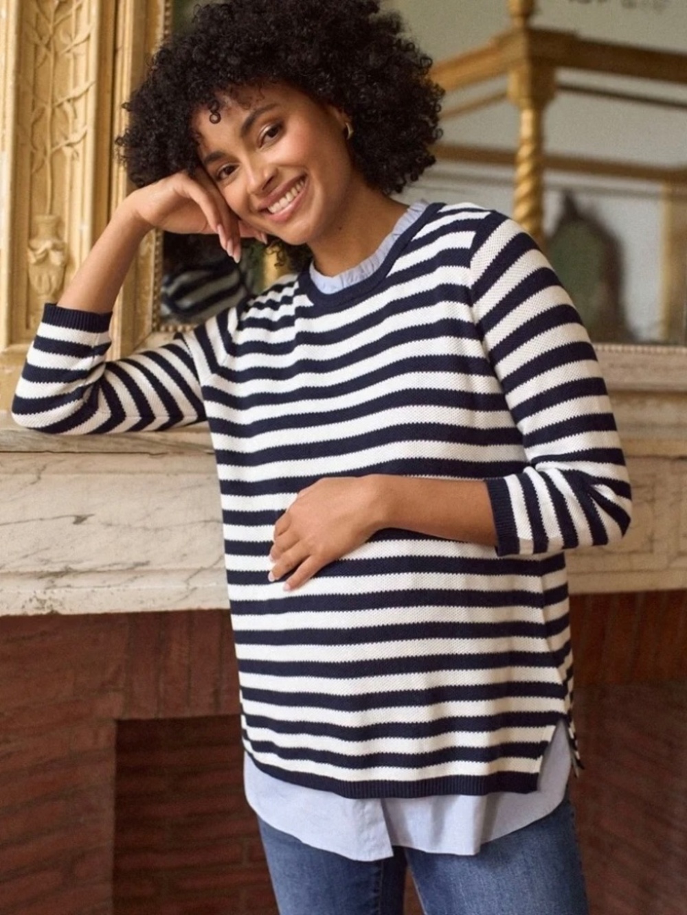 Seraphine Maternity & Nursing 3 in 1 Sweater & Top - Navy & White - Size Small